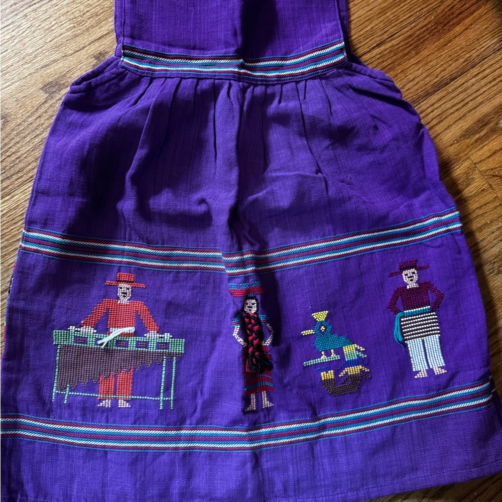 Purple Kids Casual Dress with Embroidered Characters